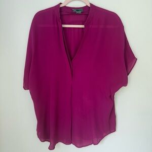 Vince 100% Silk Fuchsia Pink Blouse Size M